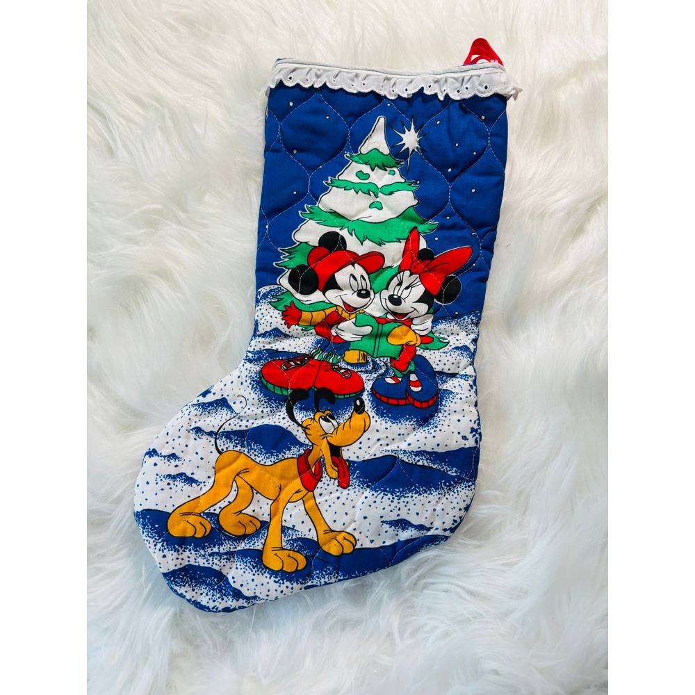 Disney Christmas Stocking Unisex Blue Mickey Minnie Donald Daisy Pluto Quilted